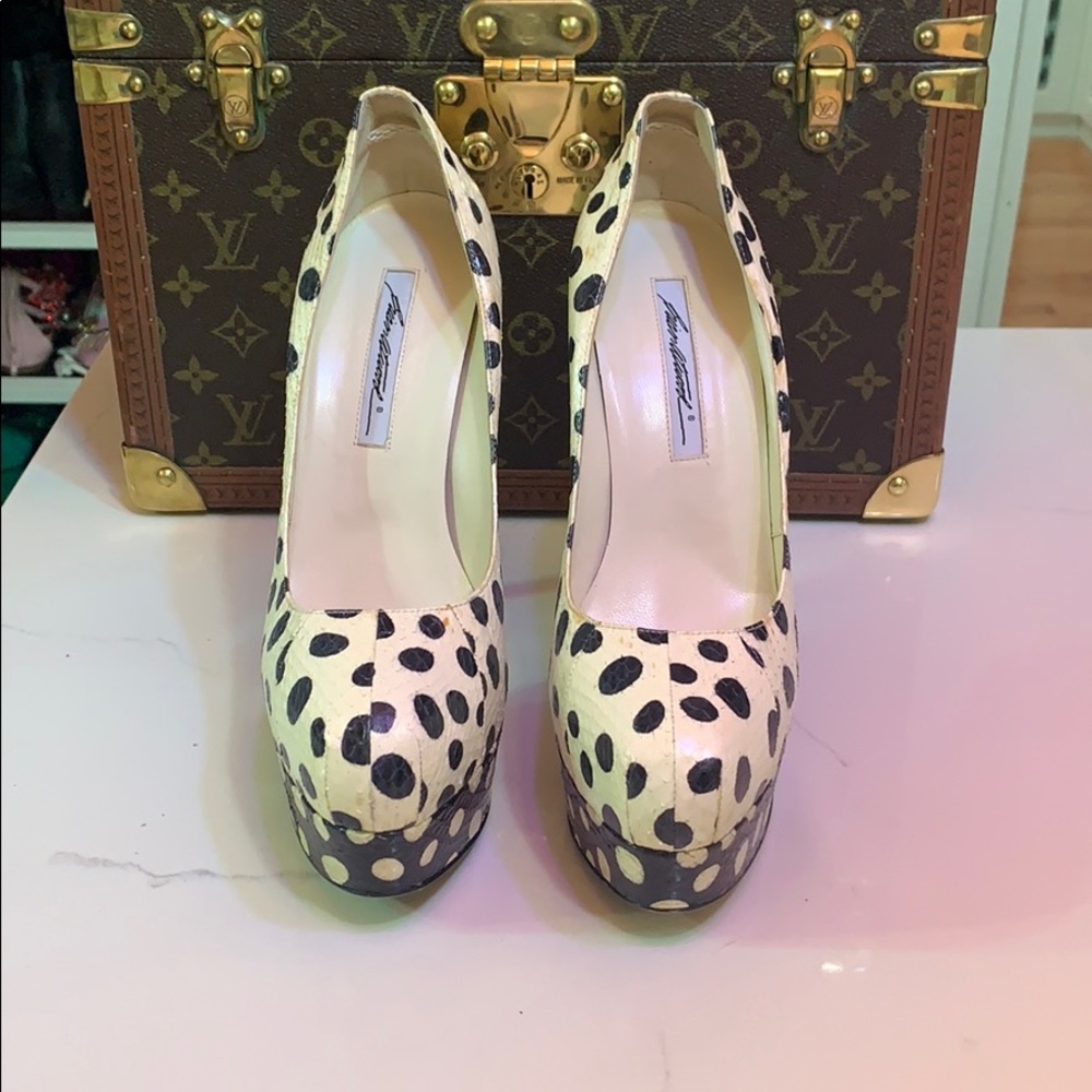 Brian Atwood Hamper Polka Dot Snakeskin Pumps 40